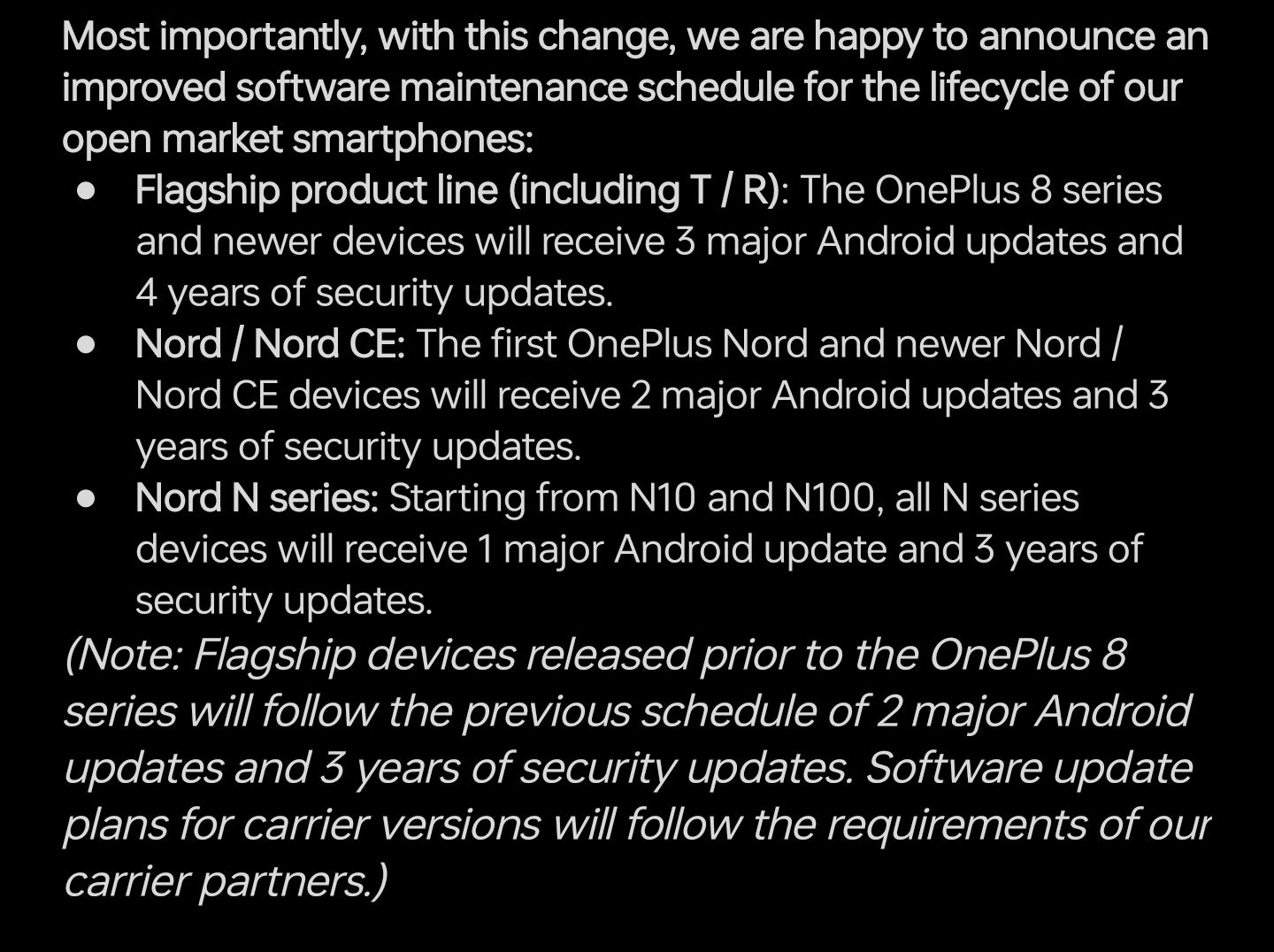 Oneplus expanded software update time for selected device. I