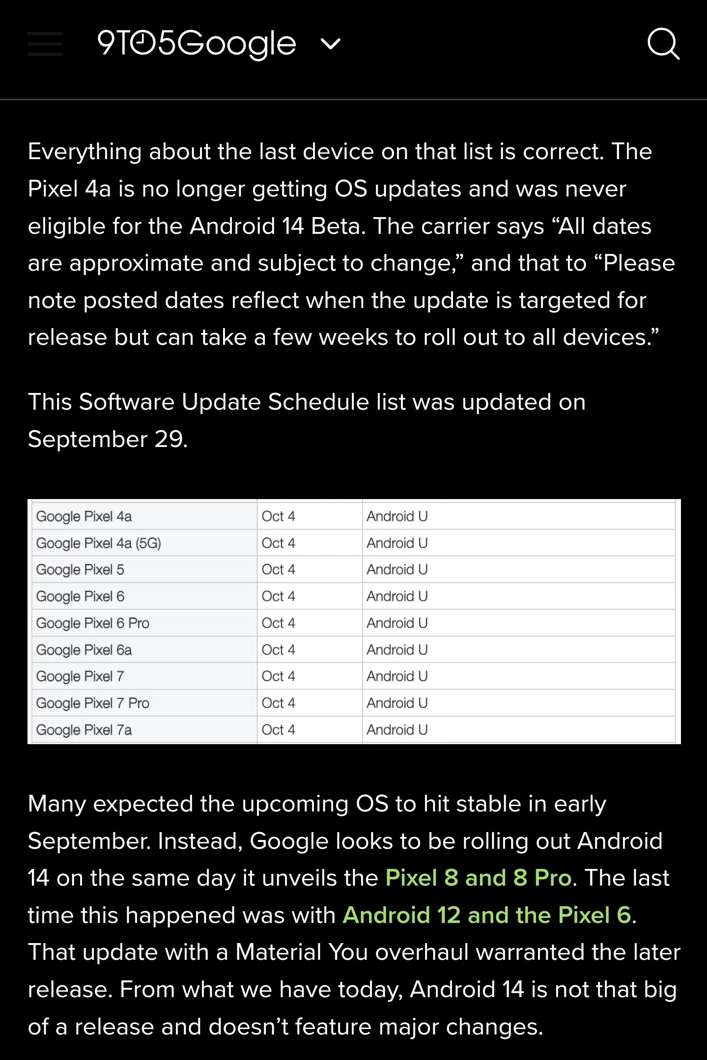 Android 14 Stable for Pixel releases 4th October