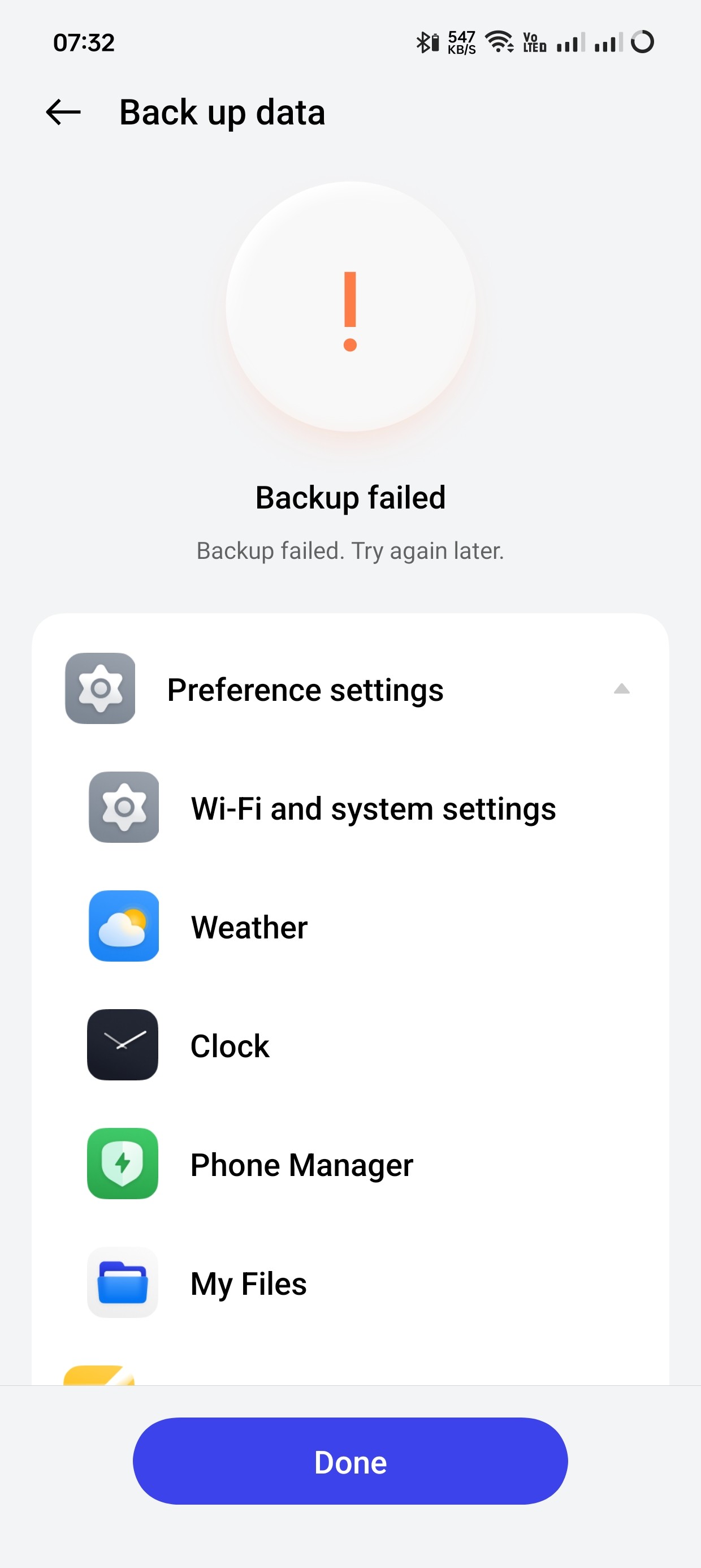 Unable to backup