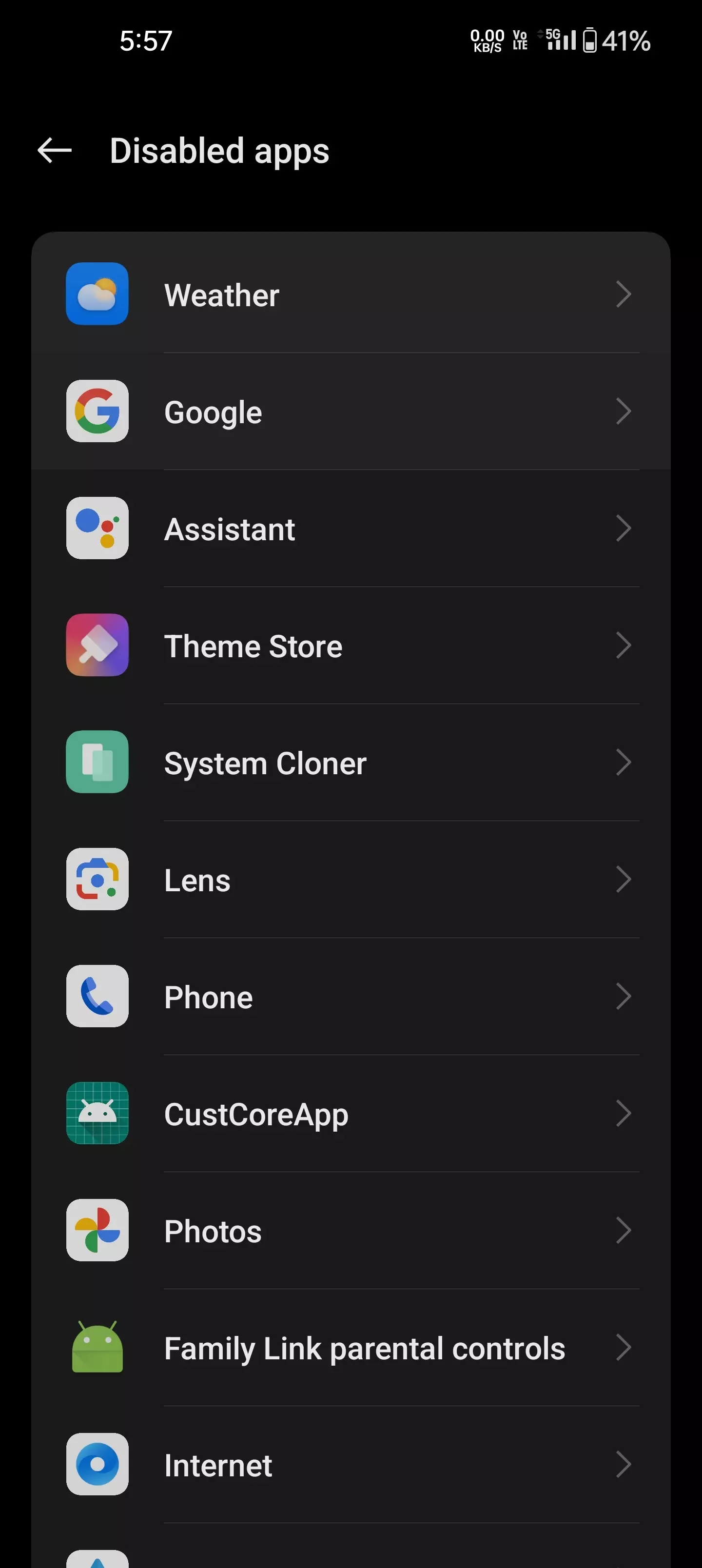 A disabled app in my settings