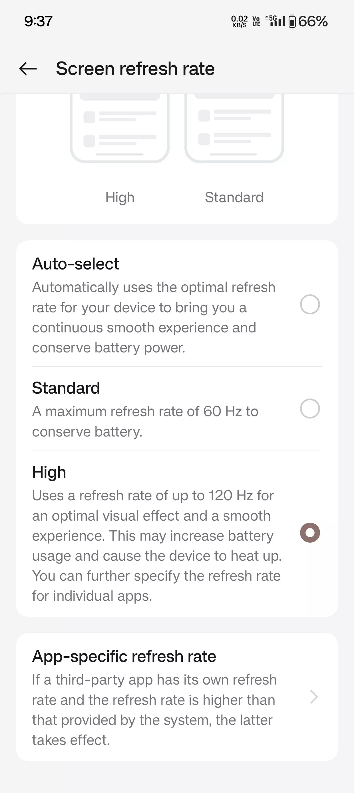 App specific refresh rate