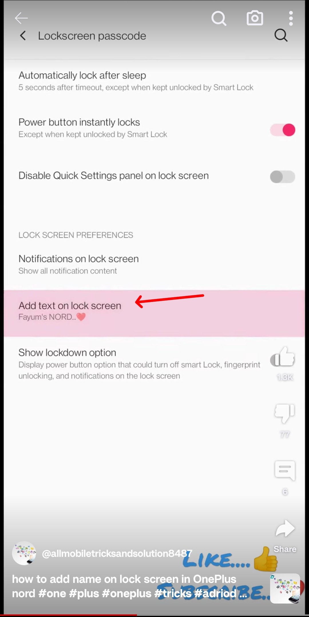 Reintroduce 'Add text on lock screen' setting in OxygenOS
