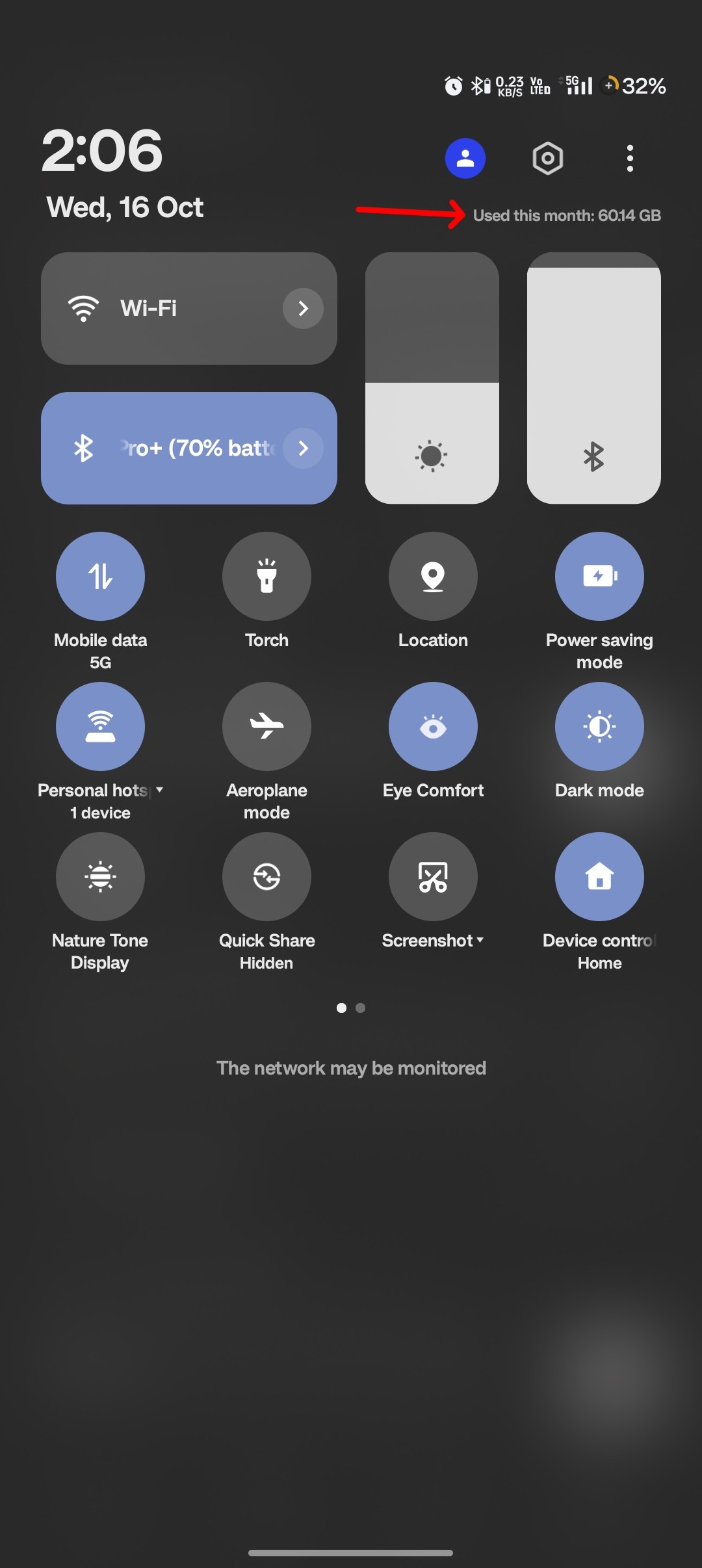 Option to Switch Between Today & Monthly Data Usage in Notification Drawer