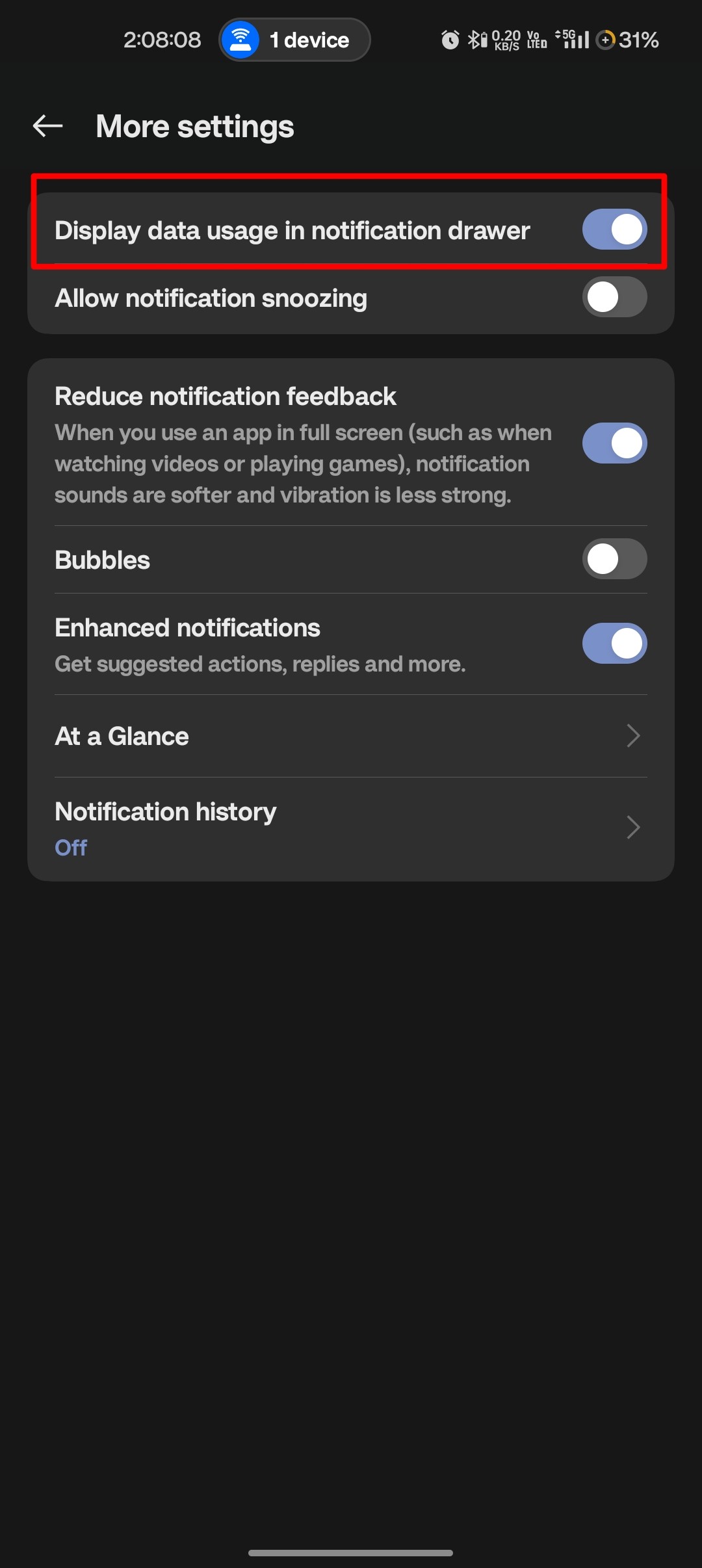 Option to Switch Between Today & Monthly Data Usage in Notification Drawer