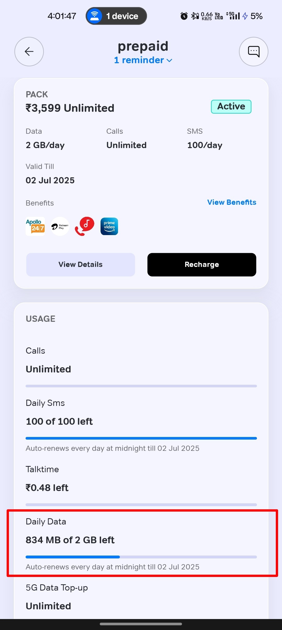 Option to Switch Between Today & Monthly Data Usage in Notification Drawer