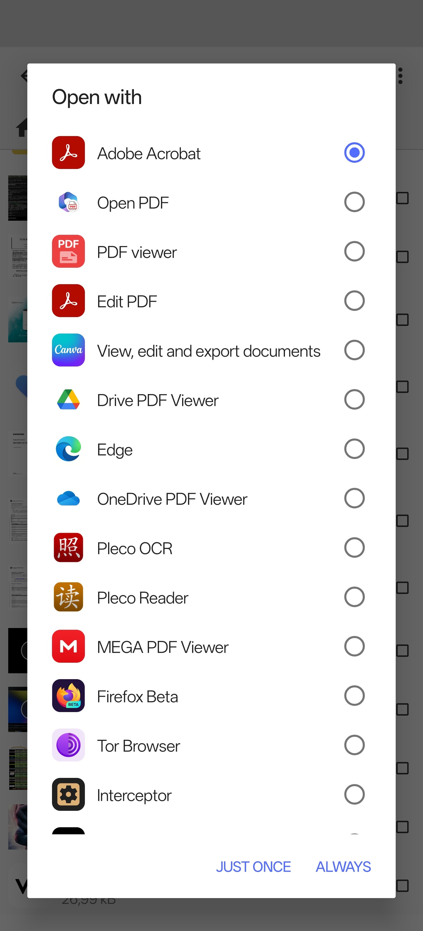 Default apps selection