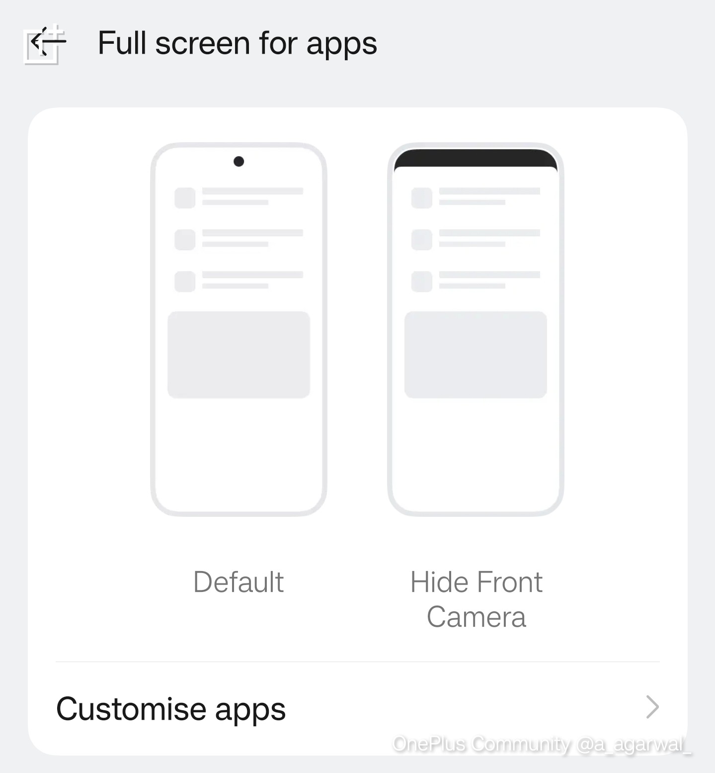 Full screen settings for apps