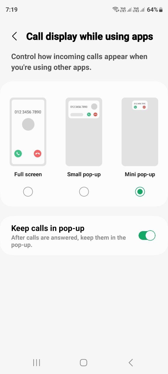 We need small call pop up Call display while using game apps
