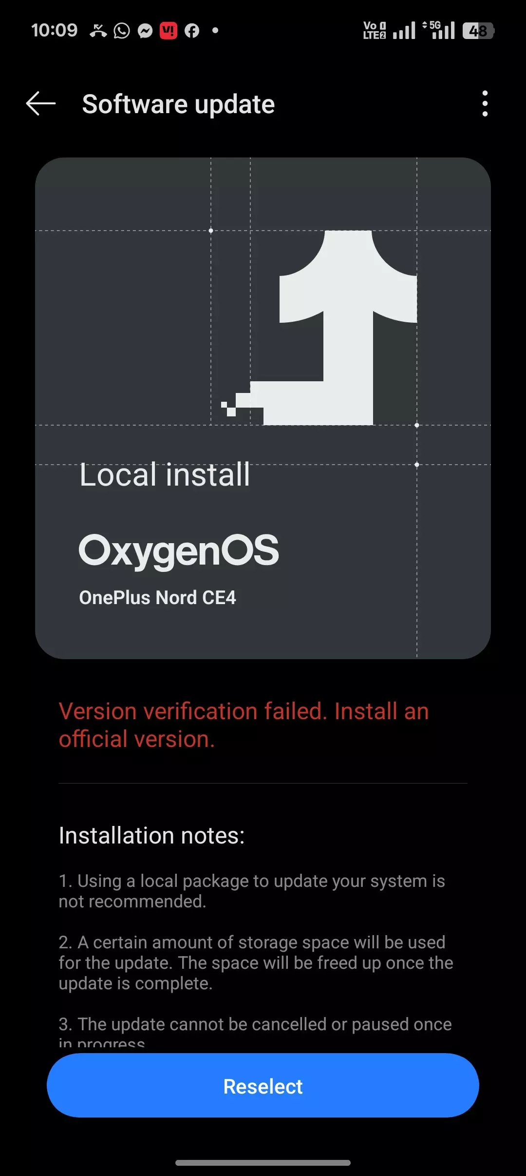 Not able to downgrade oneplus Nord CE 4 to Android 14 via of
