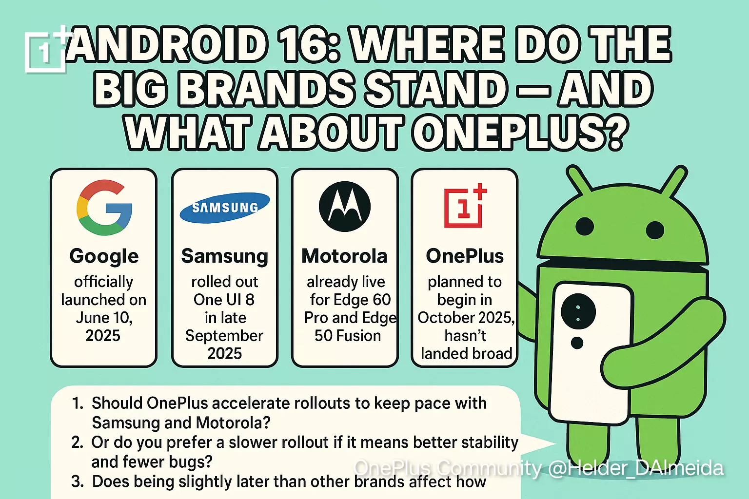 Off Brand Android Android 16: Where do the big brands stand — and what about OnePlus?