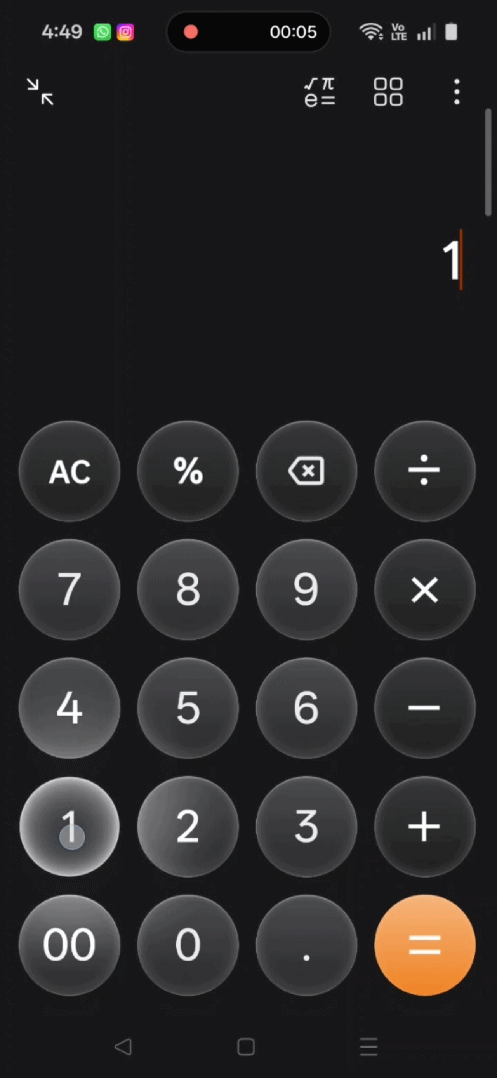 The OxygenOS 16 calculator's glowing liquid glass number pad