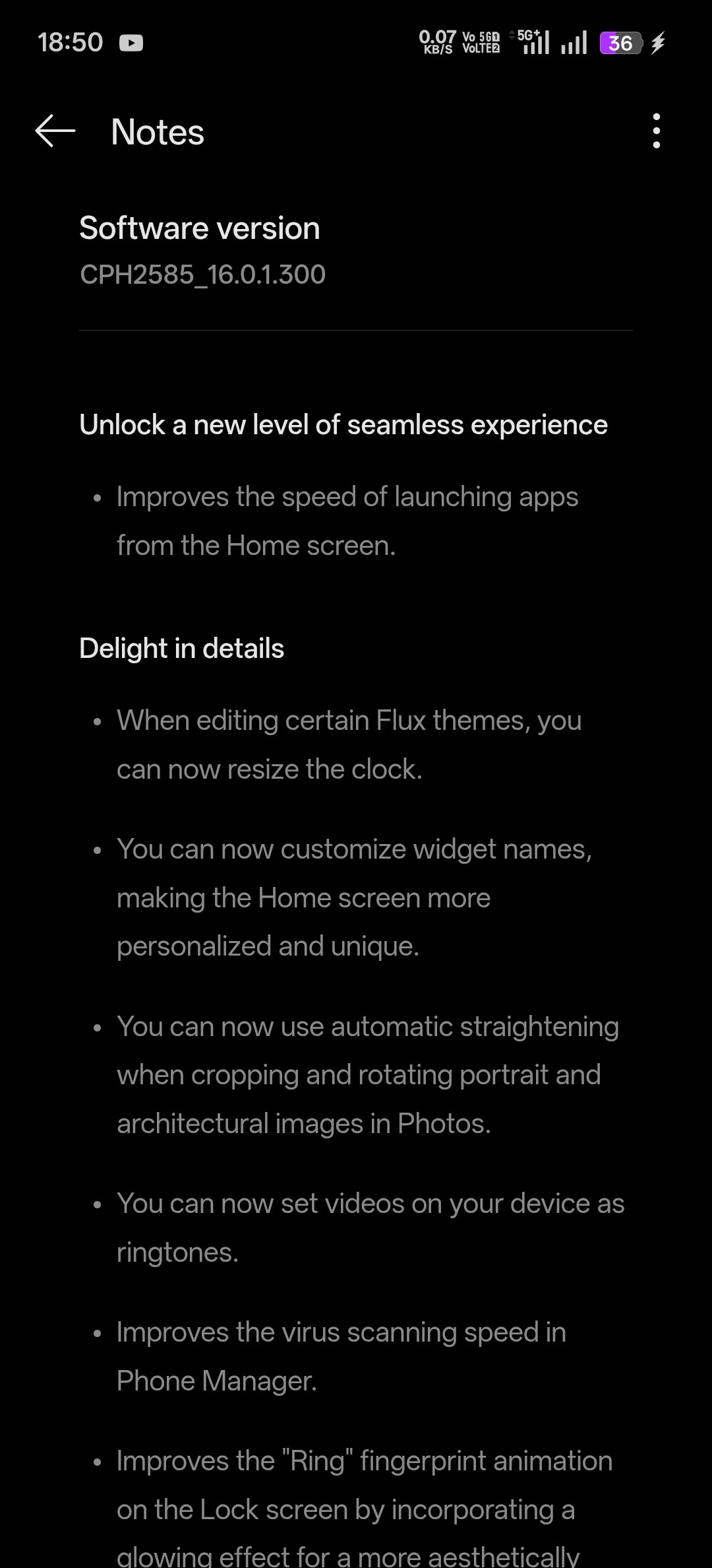 Oxygen is 16.1 update bug video ringtone feature not added but mention ...