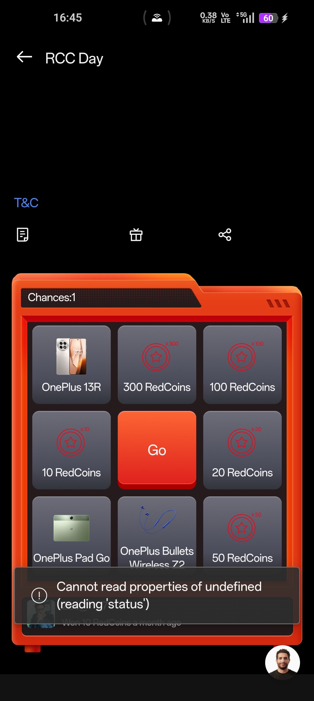 One Plus Rcc Card RCC Reward Error : Just Played the RCC event of this month,