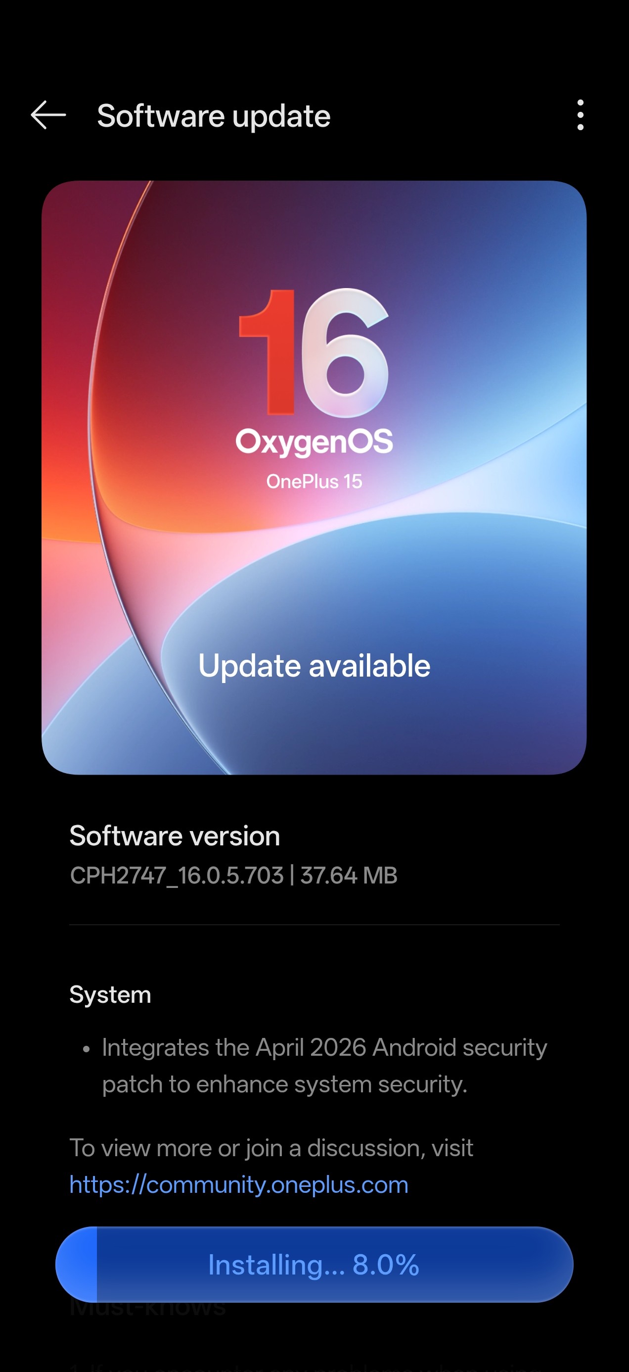 OxygenOS 16.0.5.703 for the OnePlus 15 [NA ADDED]
