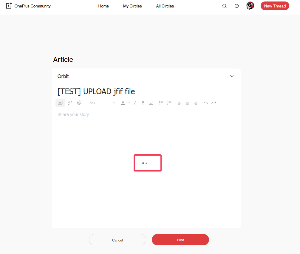 [BUG][APP] Unable to Upload the jfif file to threads
