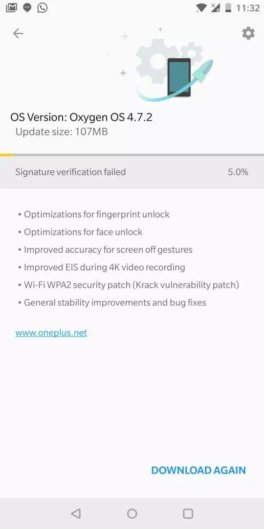 Updating failed on oneplus 5T saying signature verification failed