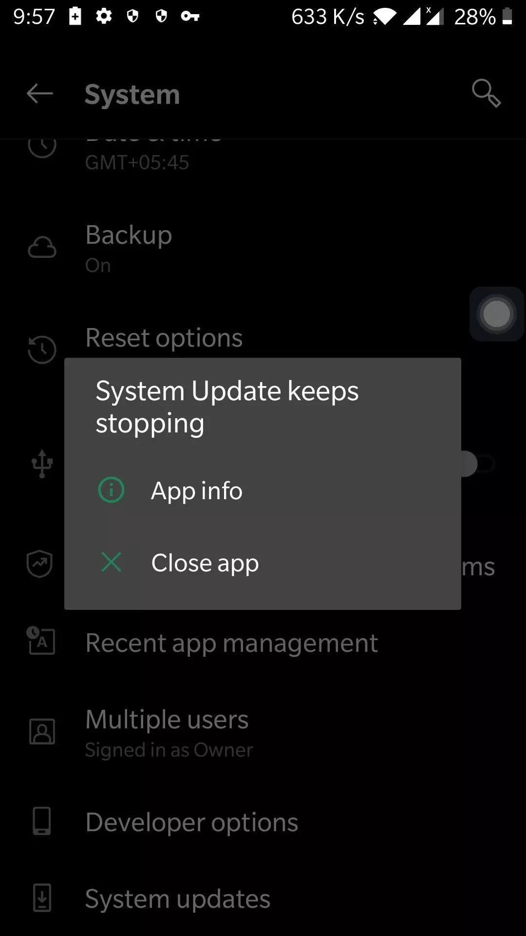 System update error.