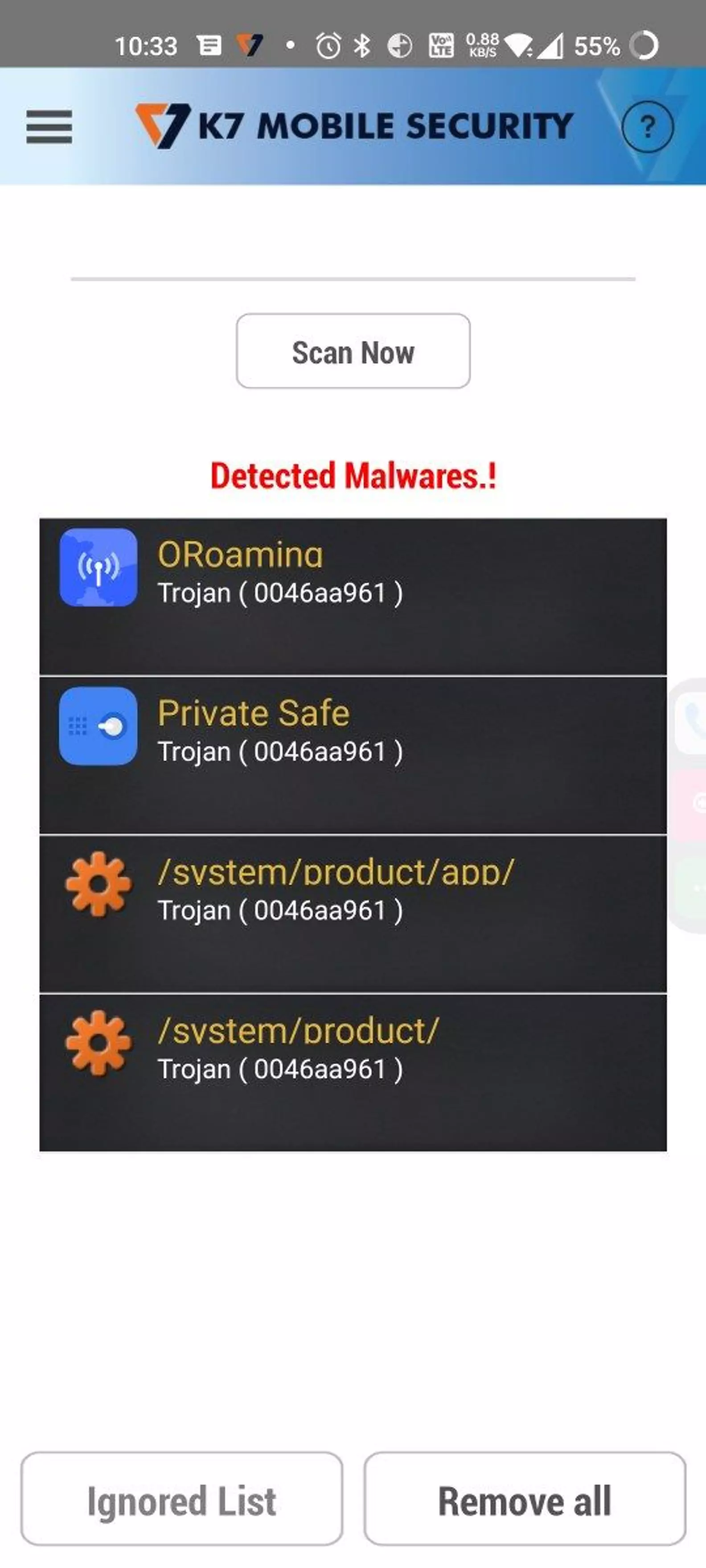 K7 antivirus Showing trojan after update