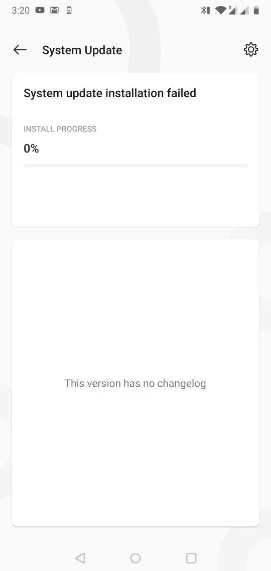 system update installation Failed