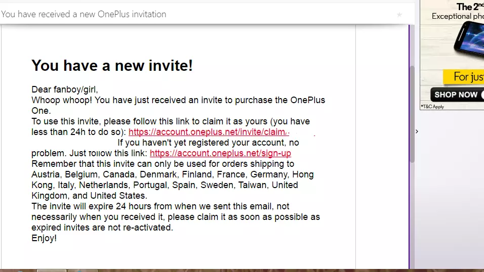 I have received new Oneplus Invitaion