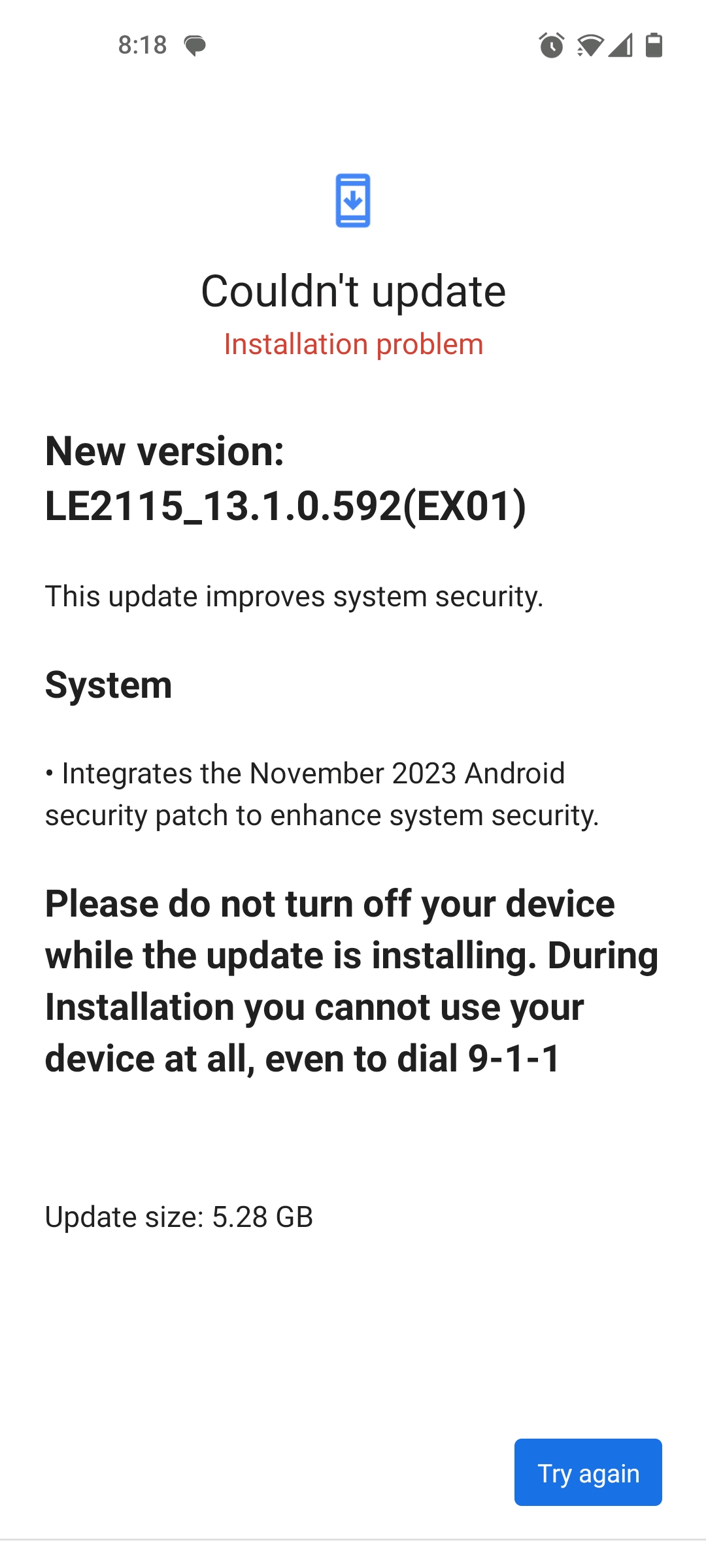 OTA update failed - installation problem