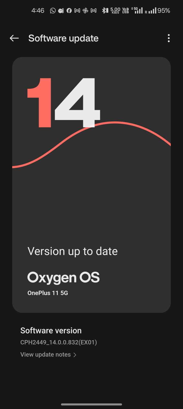 OnePlus 11 receiving a new version update alert dialog, no information ...